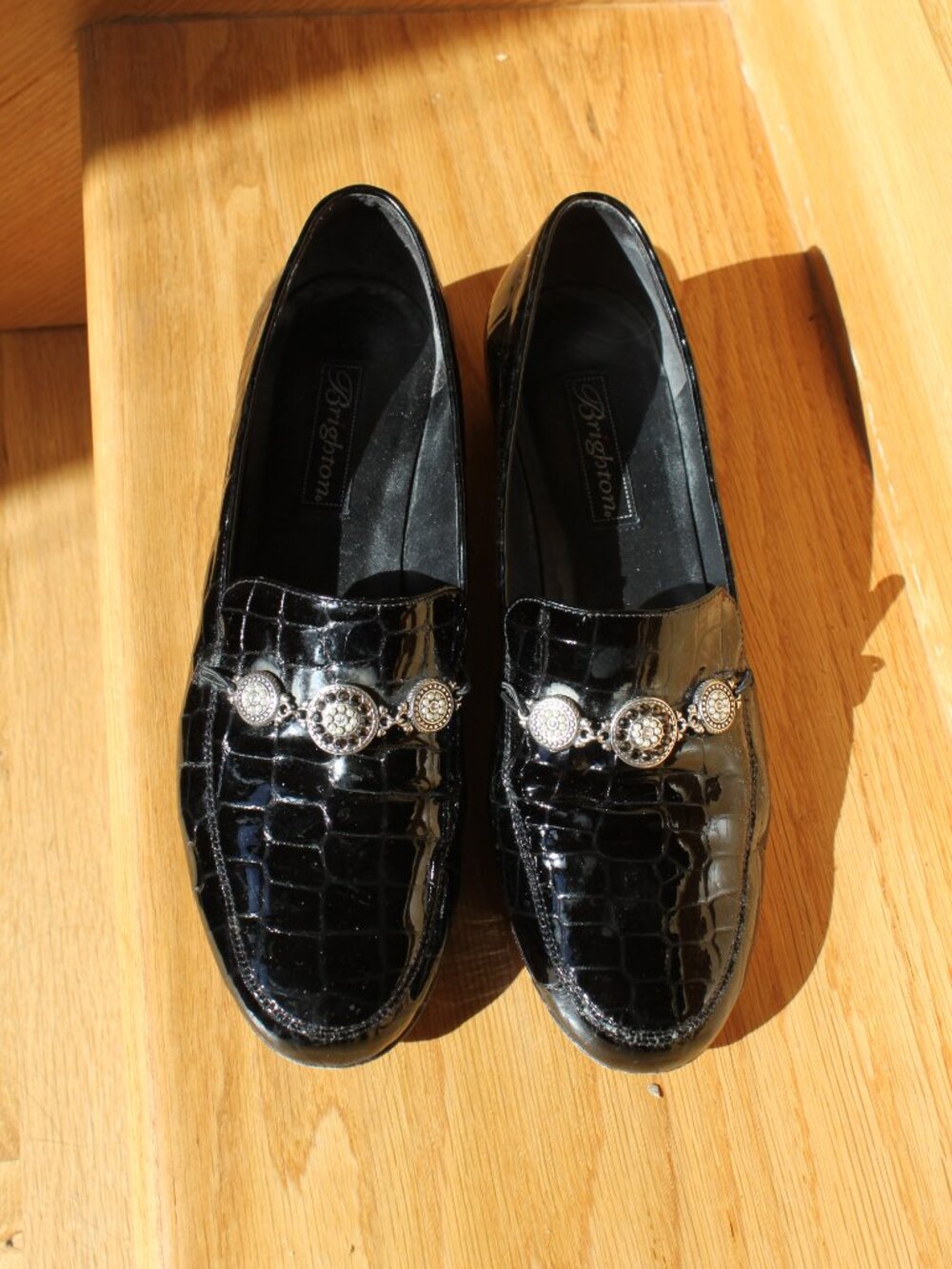 Brighton Black Faux Alligator Patent Leather Loafers Erica Croc 9M